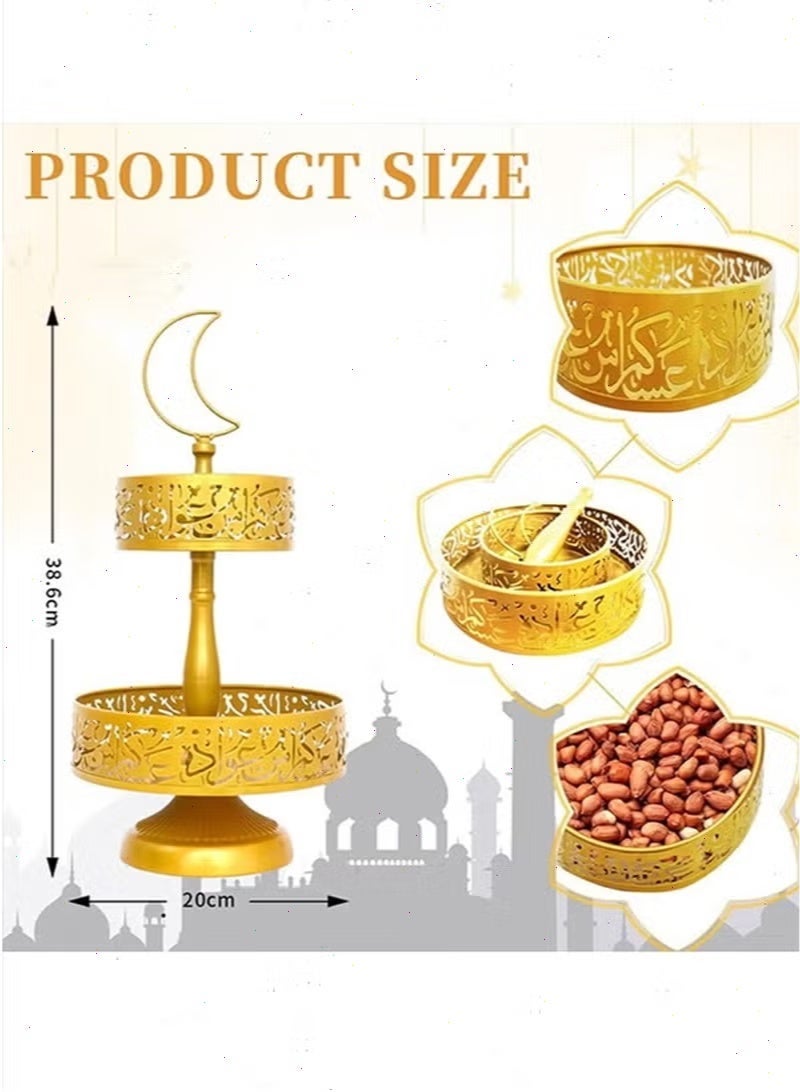 Ramadan Tray, Ramadan Decorations for Home, Ramadan Table Decorations, 2-tier Serving Tray, Ramadan Stand for Pastry, Candy, Fruit, etc(Gold) - Image 5